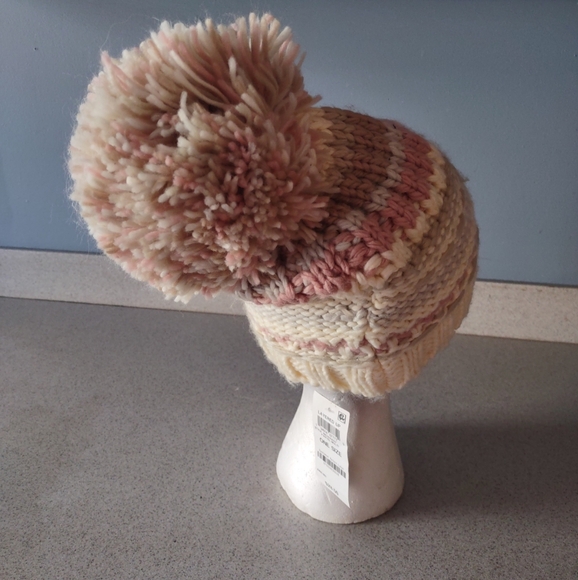 Inc International Concepts Colorblock Mega-Pom Beanie Ivory/Tan/Pink One Size - Picture 4 of 9